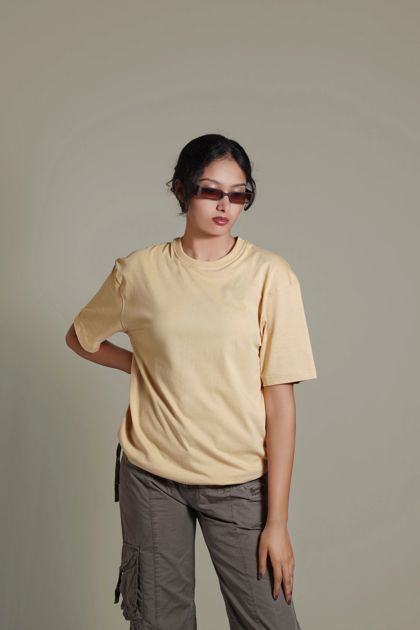 Creamy Beige Solid Oversize Premium T-shirt