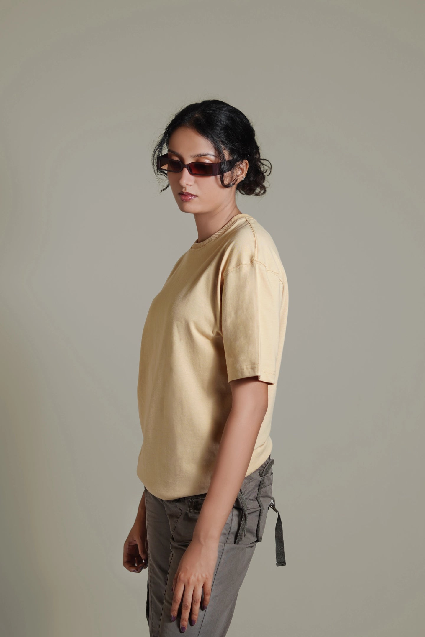 Creamy Beige Solid Oversize Premium T-shirt