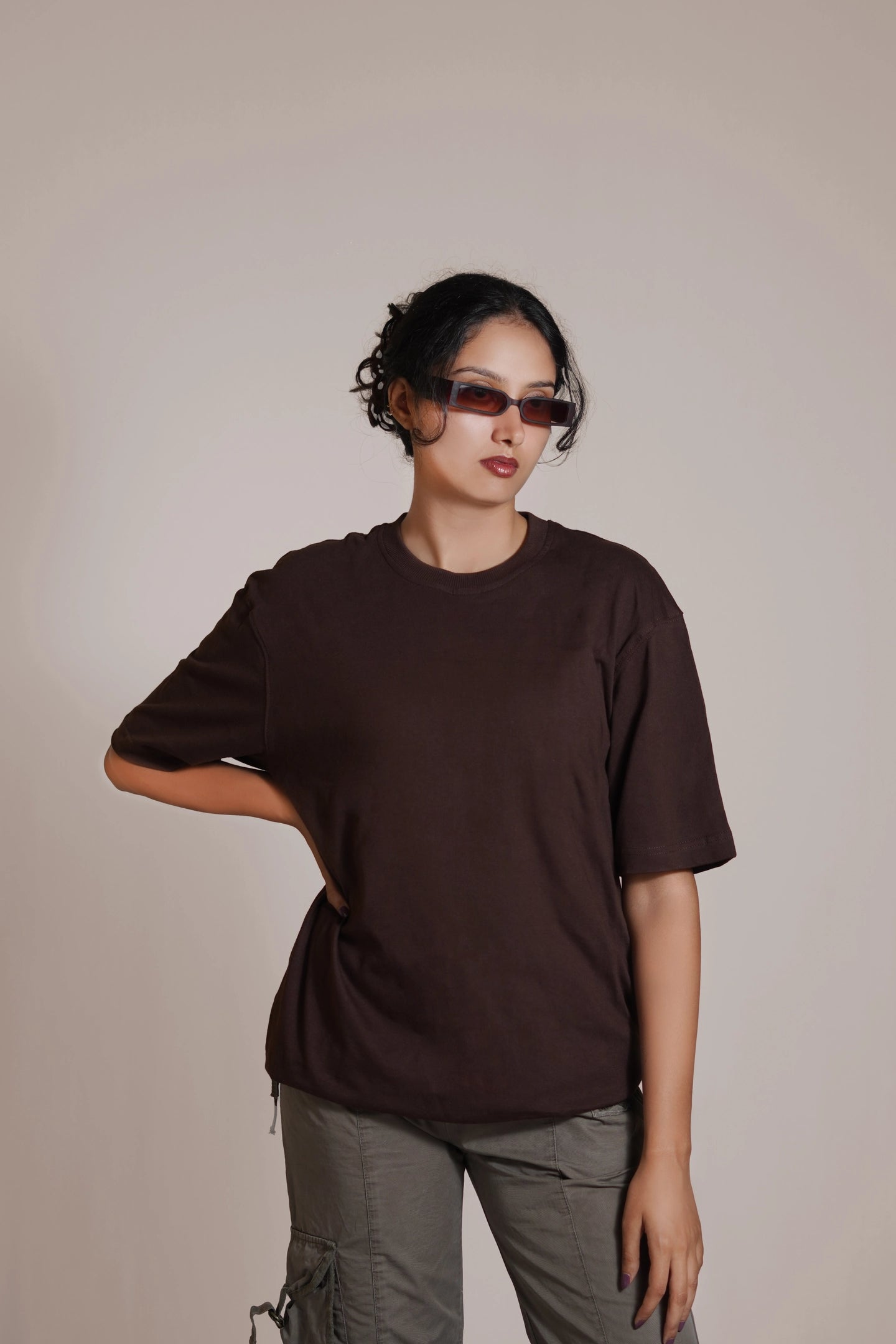 Earthy Brown Solid Oversize Premium T-shirt